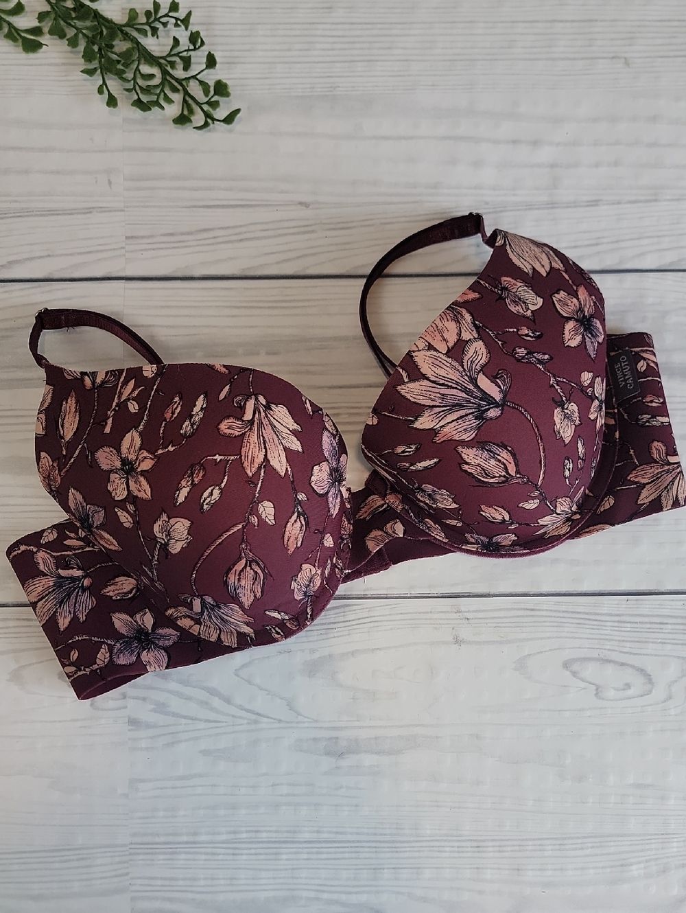 Vince Camuto Floral Underwire T-Shirt Bra - Burgundy Pink Size 38C